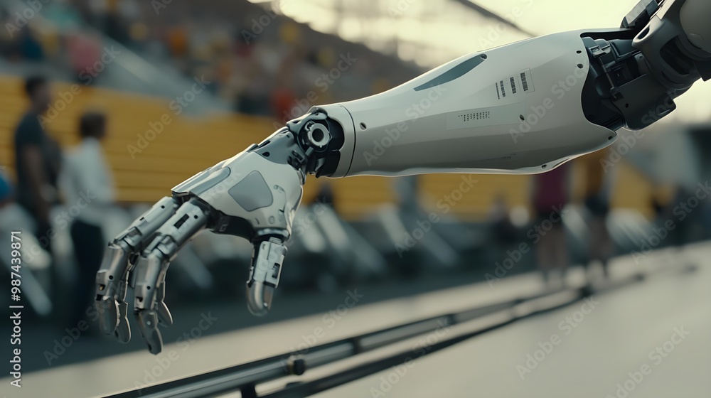 Poster robotic arm with intricate design on display