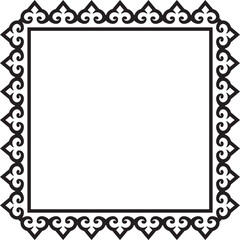 Vector black monochrome square Kazakh national ornament. Ethnic pattern of the peoples of the Great Steppe