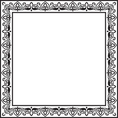 Vector square black monochrome ancient Russian ornament. Slavic rectangle, border, frame. Painting of the royal chambers