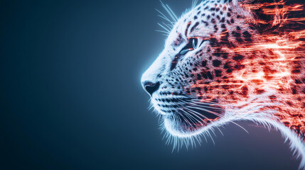 Obraz premium Close-up of a leopard's face with neon-like stripes