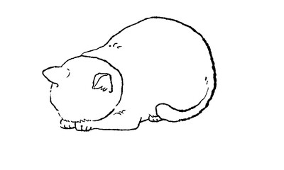 ごめん寝をする猫の白黒イラスト