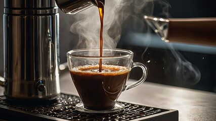 Coffee Brewing wit steam , morning coffee , ai gen