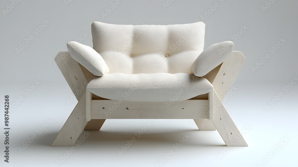 Poster sleek and simplistic scandinavian style chair with angled legs depicted in a 3d rendered photographi