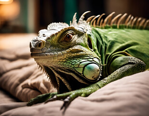 Fototapeta premium Iguana close-up in the room. Reptiles, pets