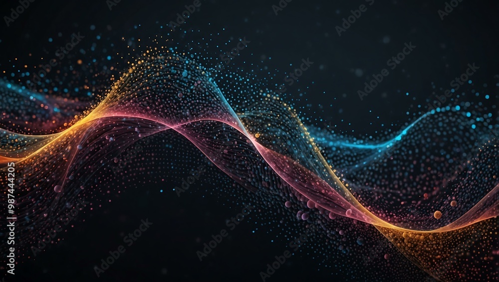 Poster waving particle technology design with flowing dots.