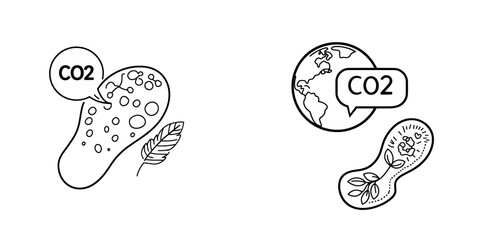 Doodle footprint with nature's CO2 symbol