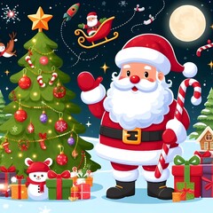 santa claus and christmas tree