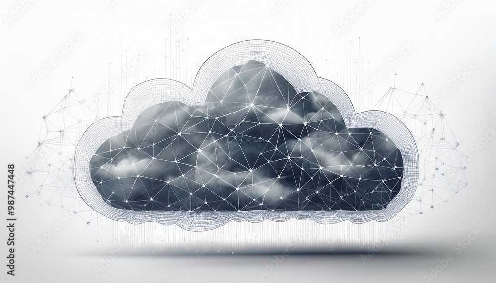 Poster a digital cloud illustration with interconnected nodes, symbolizing data storage and networking.