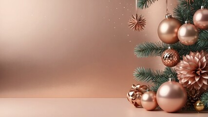 Christmas decoration border in pastel rosegold background