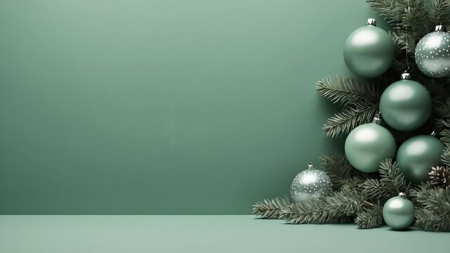 Christmas decoration border in pastel sage green background