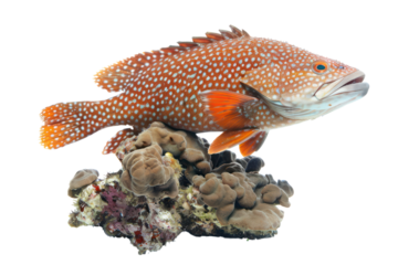 Grouper on coral on a white background