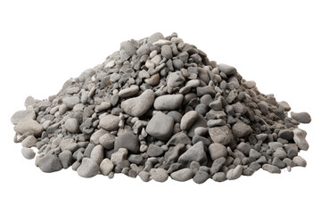 Gray gravel soil isolated on a white background shows a variety of textures. suitable for drainage Emphasize the natural gray color of the gravel soil