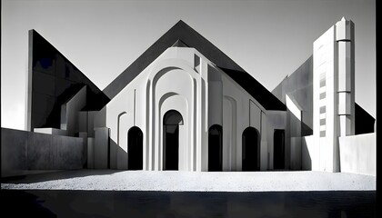 Obraz premium Striking monochrome architecture with sharp geometric shapes and high contrast, creating a dramatic and bold visual impact, Generative AI.