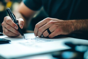 Close-up of a graphic designer working on a logo