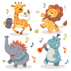 Obraz premium set of cartoon animals on transparent background png