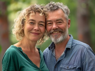 Fototapeta premium woman portrait mature couple happy together active bonding park outdoor middle aged man talking leisure park fun smiling love old middle mid aged nature wife walking