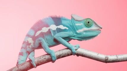 Naklejka premium Chameleon on pink background 