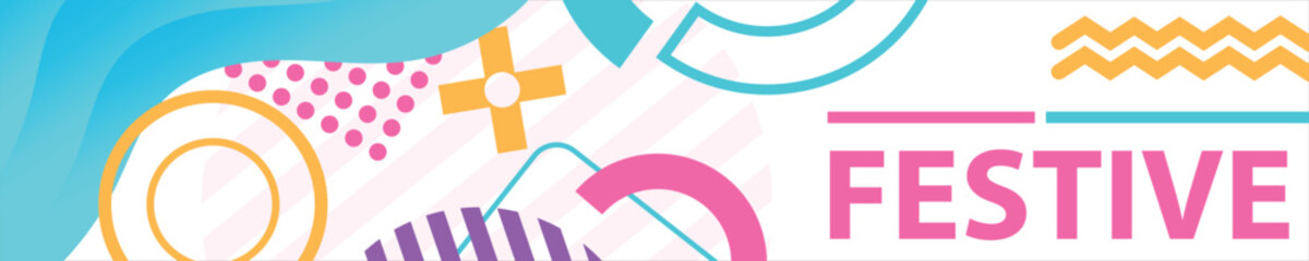 abstract cute geometric wristband ticket template colorful neon hand drawn background 1500 x 5000