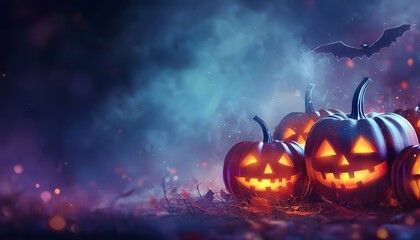 Naklejka premium Halloween pumpkins background with copy space for text