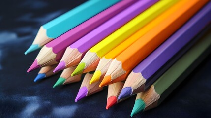 Vibrant Arrangement of Colored Pencils Dynamic Photomanipulation with Dreamy 1980s Memphis Design