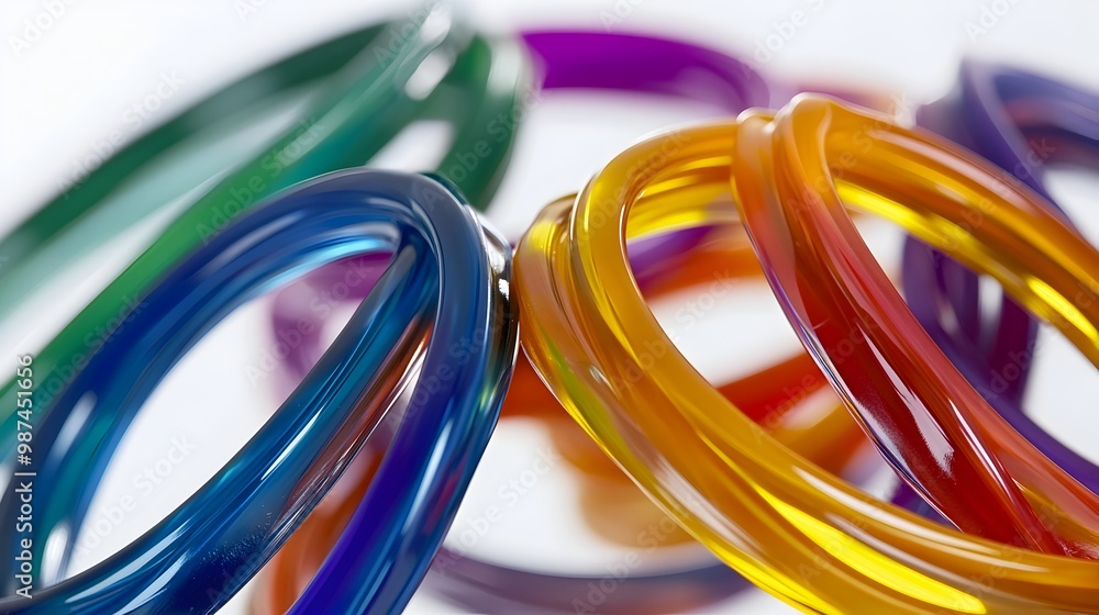 Poster vibrant circular swirls of colorful metallic binder rings in dynamic abstract expressionist