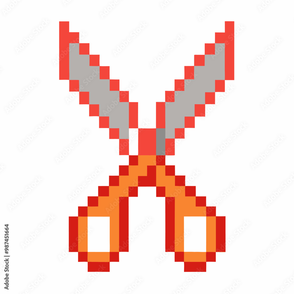 Poster retro pixel art scissors illustration in 8 bit style for digital craft design