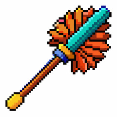 Retro Pixel Art Dusting Brush Vector Illustration in Bright Colors