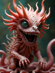 Obraz premium A small, grotesque creature with sharp teeth and glowing eyes.