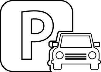 Parking icon in line style. Car parking place vector. Traffic sign illustration. Public parking, road sign and pin marker icon isolated on transparent background. Street road sign business concept.