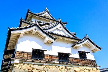彦根市、下から見上げた国宝彦根城の天守