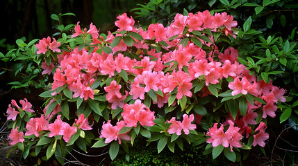 Pink Azalea Bush in Full Bloom Vibrant Floral Display in a Lush Garden