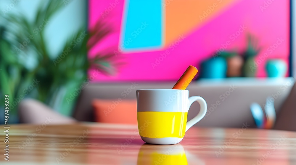 Poster vibrant highlighter in surreal office nook with dynamic color pattern