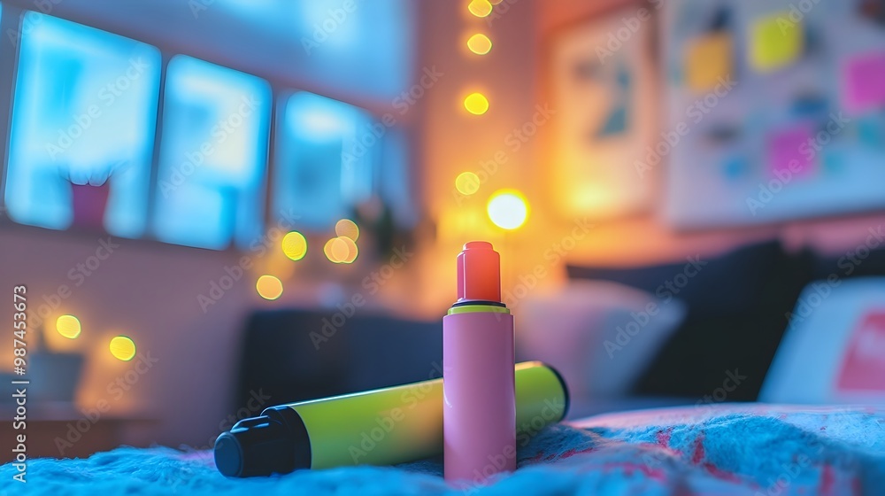 Poster vibrant highlighter surreal workspace decor with dynamic color pattern