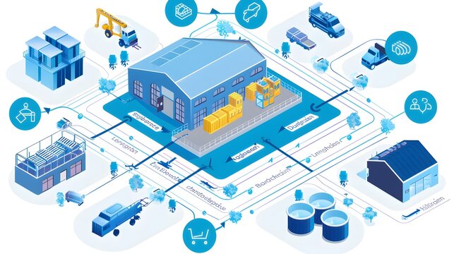 Asset Management Workflow: A detailed blueprint demonstrating the asset management process using BIM, featuring maintenance schedules, tracking systems, and visualizations of building upgrades and ren
