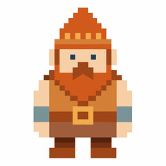 Obraz premium Retro Pixel Art Dwarf Character with Red Beard and Pointed Hat