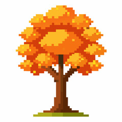 Pixel Art Autumn Tree   Vibrant Fall Colors in Pixelated Design for Digital Art and Games
