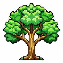 Pixel Art Tree Illustration   Vibrant Green Leaves and Sturdy Trunk in Retro 8 Bit Style