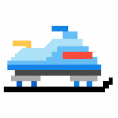 Colorful Pixel Art Snowmobile Icon on White Background for Digital Projects