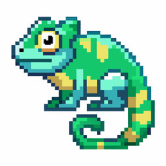 Obraz premium Colorful Pixel Art Chameleon Retro Digital Artwork of a Detailed Reptile