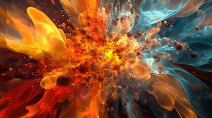 Obraz premium A 3D explosion of abstract fire, with vibrant flames bursting outward in a chaotic yet beautiful display.