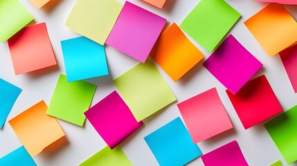 Vibrant Sticky Note Grid Forming an Pattern on Bright White Backdrop