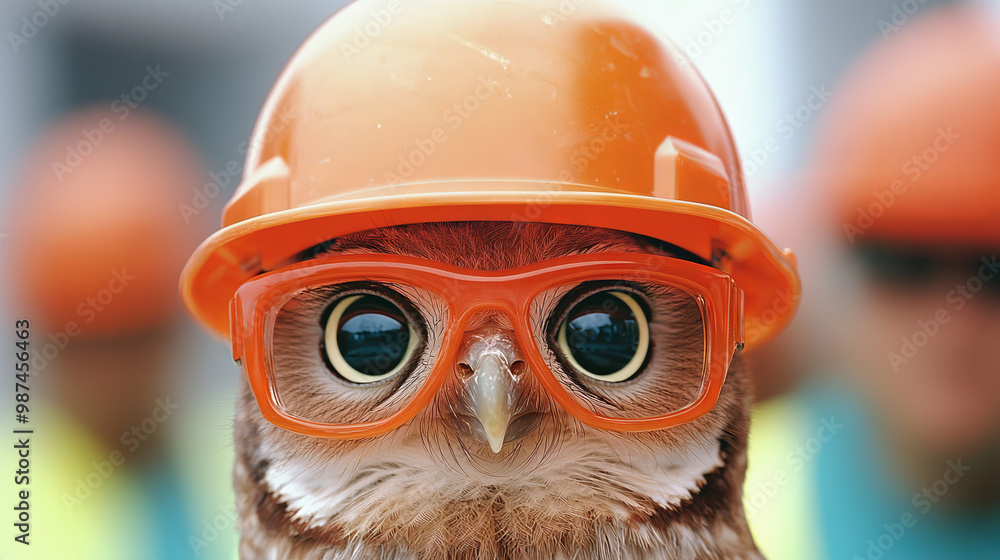 Canvas Prints Owl wearing a hard hat and glasses