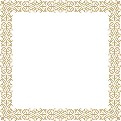 Vector golden square Kazakh national ornament. Ethnic pattern of the peoples of the Great Steppe