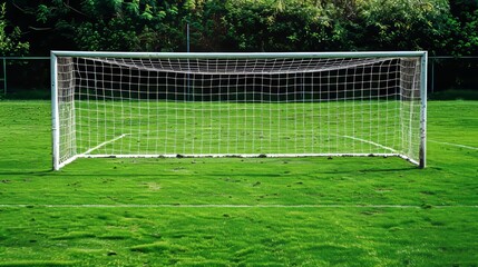 Fototapeta premium A realistic depiction of an official soccer goal on a lush green field highlighting its significance