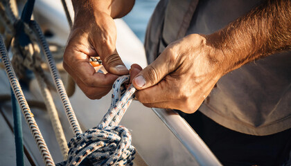 Sailor’s Hands Working with Ropes and Knots