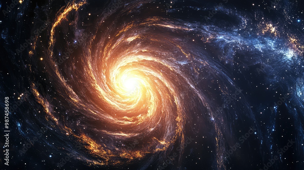 Wall mural a 3d spiral galaxy with glowing stars and nebulae swirling around a bright, glowing center.