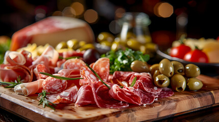 Close-up of a Delicious Charcuterie Board with Salami