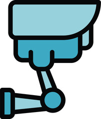 Blue security camera is mounted on a wall, providing surveillance and ensuring safety