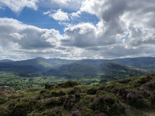 Green hills and mountains in Ireland, summer landscape