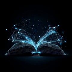 digital polygonal illustration consist of lines and connected wireframe in the form of an open book